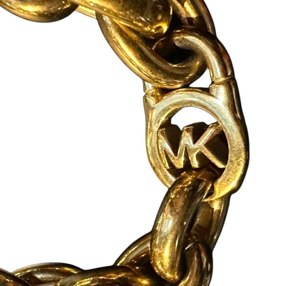 MICHAEL KORS Gold Plated Chain Link Bracelet MK Monogram Logo Bracelet Jewelry D - Picture 3 of 6